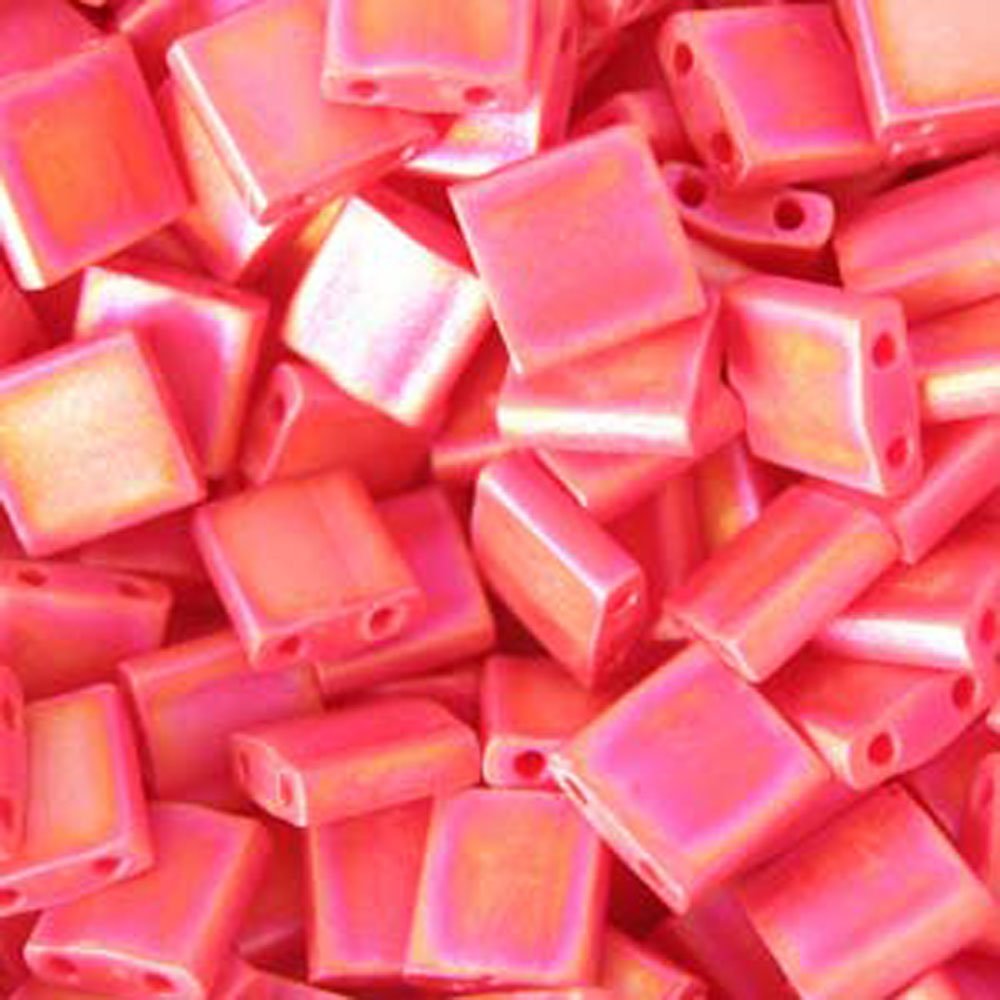 Red Ab Matte Miyuki Tila Beads 7.2gm 2 Hole Seed Bead 5x5mm