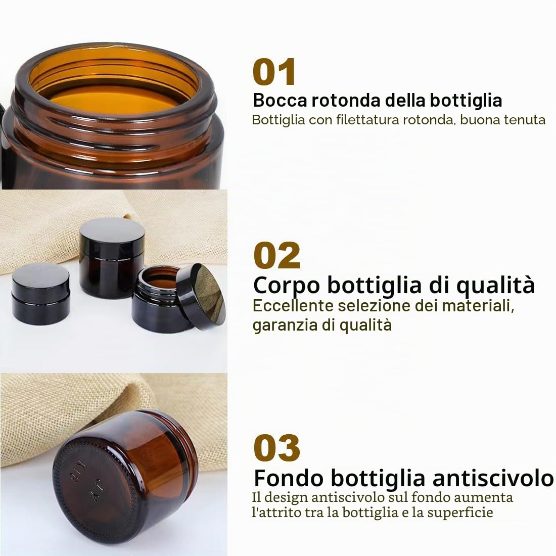 Aililong Confezione da 6 Barattoli per Crema, 50 ml, in Vetro Ambra e Trasparente, per Cosmetici, Lozioni, Unguenti, Oli Essenziali, Mini Candele