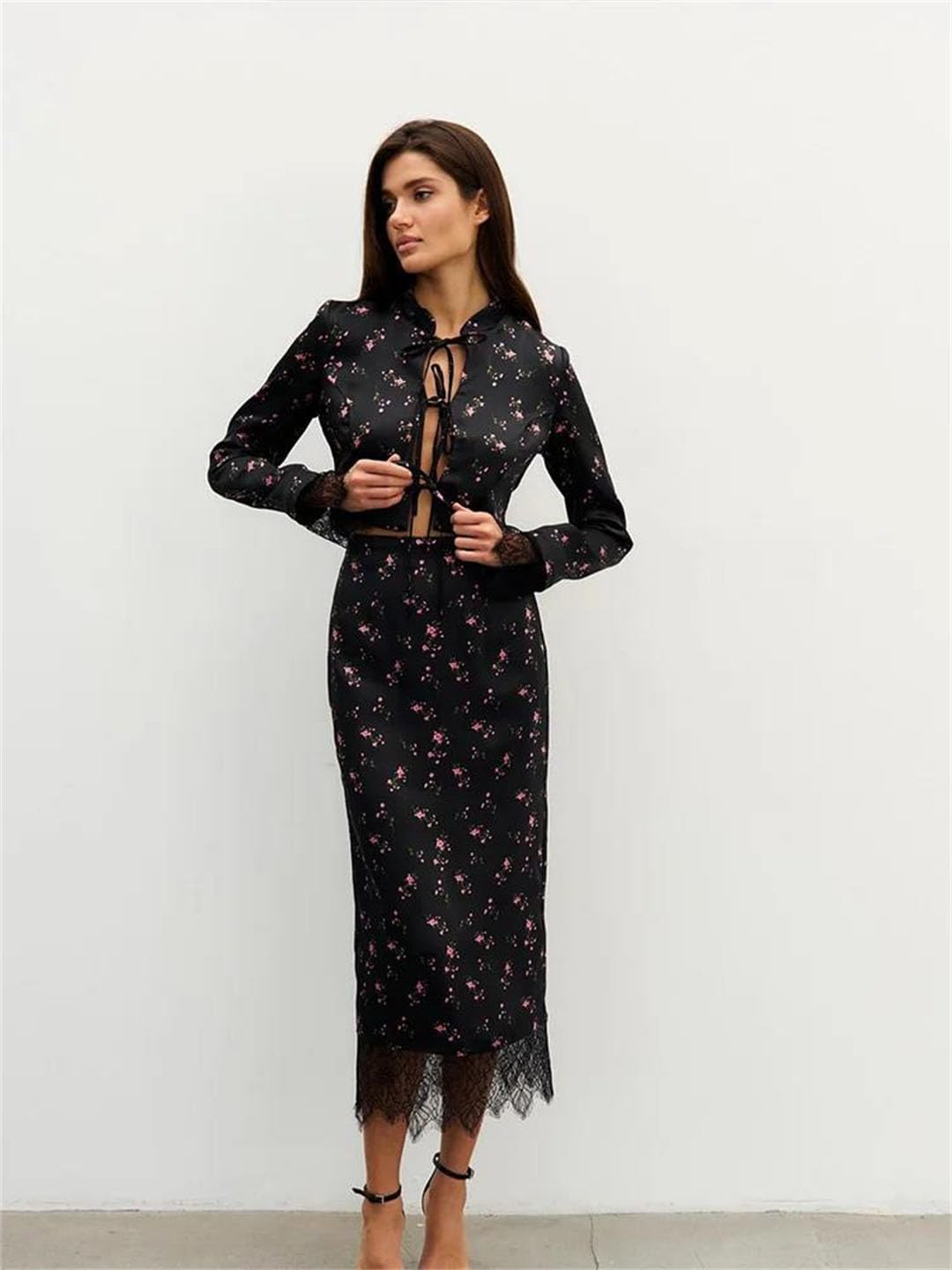 Women's Two Piece Lace Up Sleeves Slash Neck Suits Sets