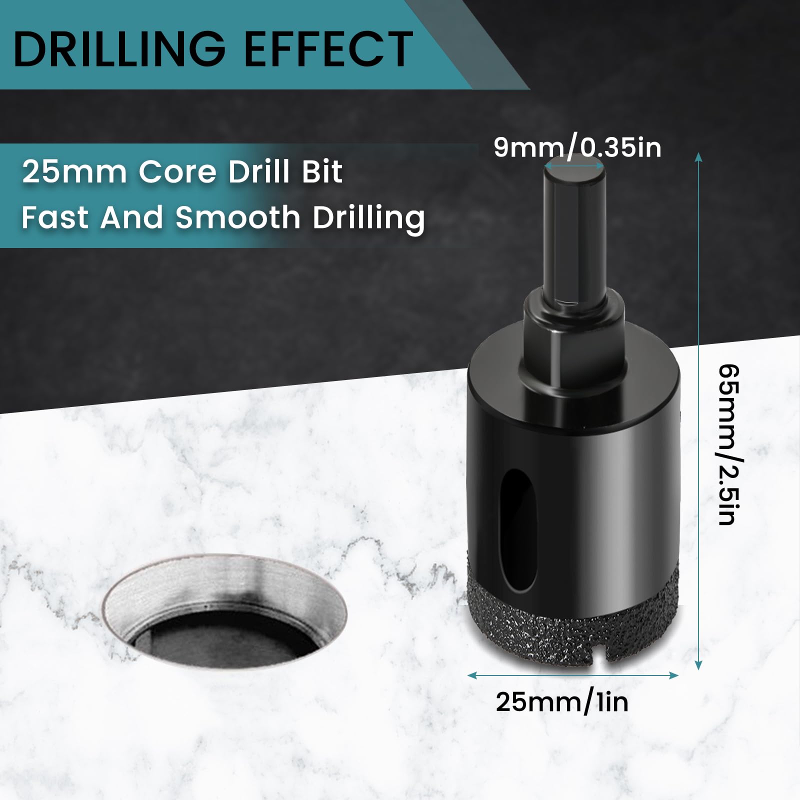 Josaton Diamond Hole Cutter 2Pcs 25mm Tile Hole Saw Set including Triangle Shank for Dry Porcelain Ceramic Tile Granite Marble - Image 4