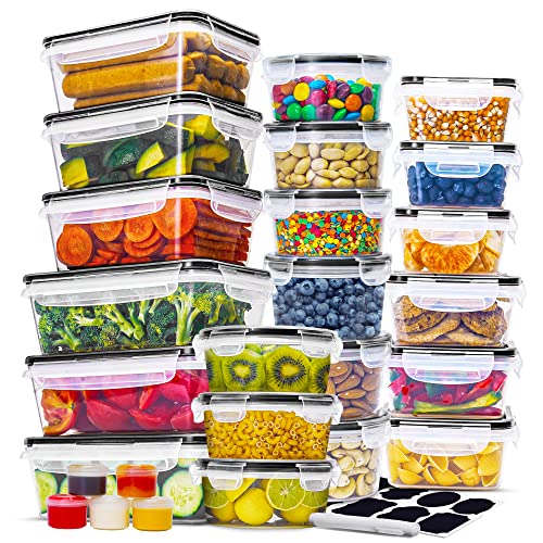 52 Pcs Food Storage Containers With Lids-(26 Stackable Clear Plastic Containers With 26 Lids) Bpa-Free 100% Airtight Kitchen And Pantry Organization, Microwave, Dishwasher Safe With Labels & Marker #TOP28