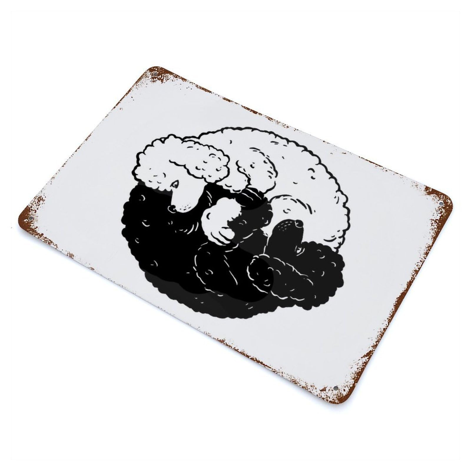 Yin Yang Poodle Dogs Rusty Metal Tin Sign 11.8"x7.9", for Shed, Workshop And Garage Wall Decor, Novelty Wall Decor