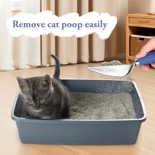 Cat Litter Scoop - Long Handle Scooper, Rustproof Stainless Steel Mesh, Non-Slip Grip, Deep Shovel Sifter for All Litter Types, Easy Clean Kitty Waste Litter for Litter Box(Dark blue)