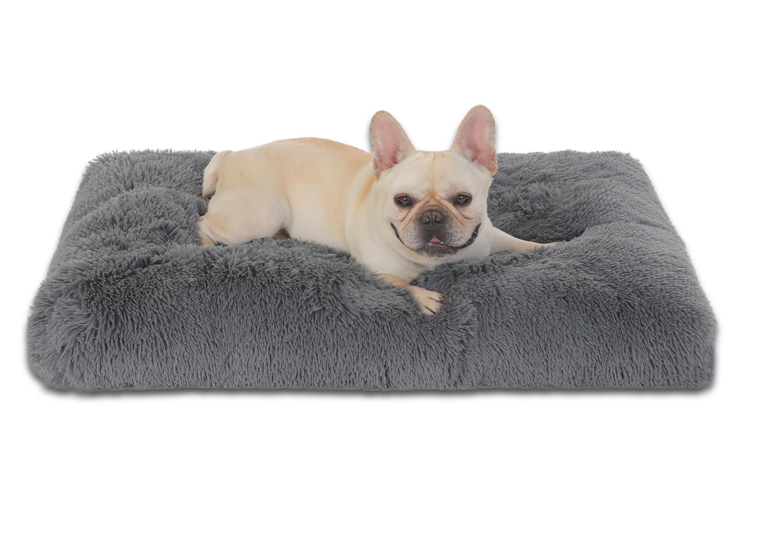 Bedfolks Waterproof Dog Crate Bed,Plush Dog Crate Pad with Removable Cover,Faux Fur Dog Bed for Large Dogs,Fluffy Washable Dog Kennel Bed 35"x23",Solid Dark Grey