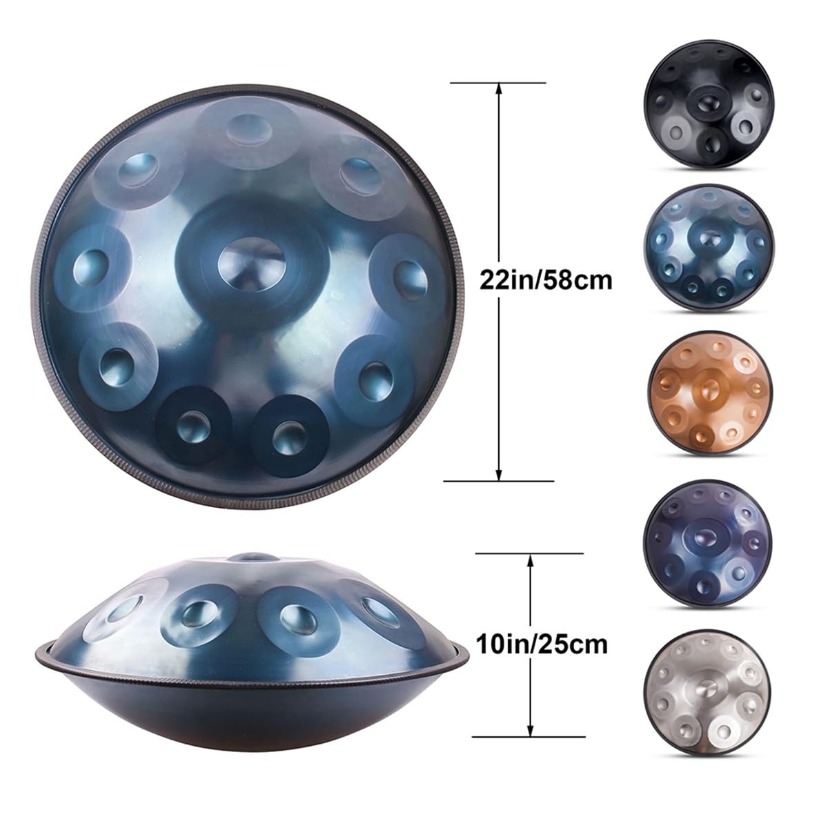 Tamburo In Acciaio Per Handpan A 432 Hz/440Hz 10 Note Da 22 Pollici In Re Minore, Tamburo Per Handpan Per Adulti(Nero,440Hz)