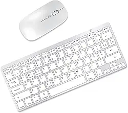KIT Teclado e Mouse Sem Fio Bluetooth para Tablet Macbook iPad iMac Notebook PC, Premium Silencioso Minimalista Portátil ABNT2 - Branco