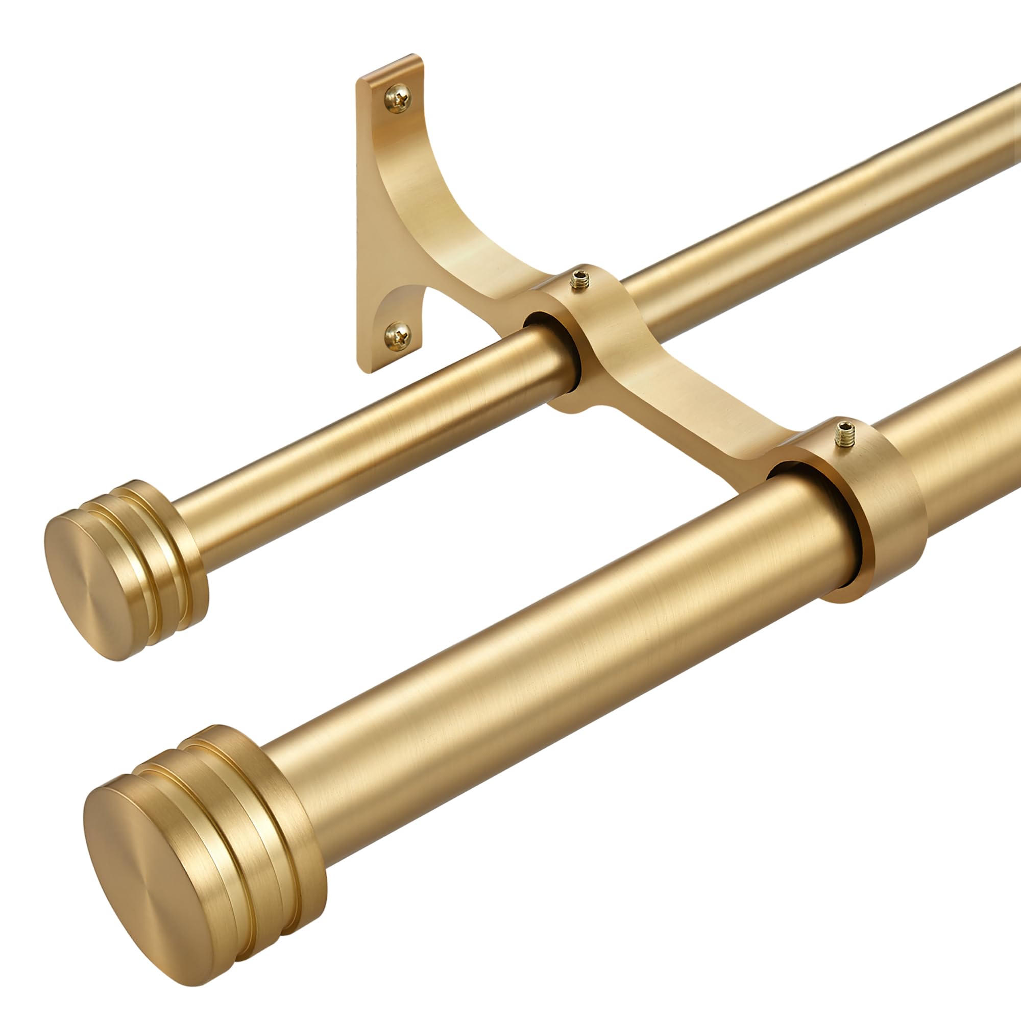Photo 1 of Double Curtain Rods with Aluminum End Cap and Full Enclosure Brackets, 1- Inch Front and 5/8 Inch Back Window Rod, Dual Drapery Rods Adjustable from 72 to 144 Inches (6-12 Feet), Brushed Gold