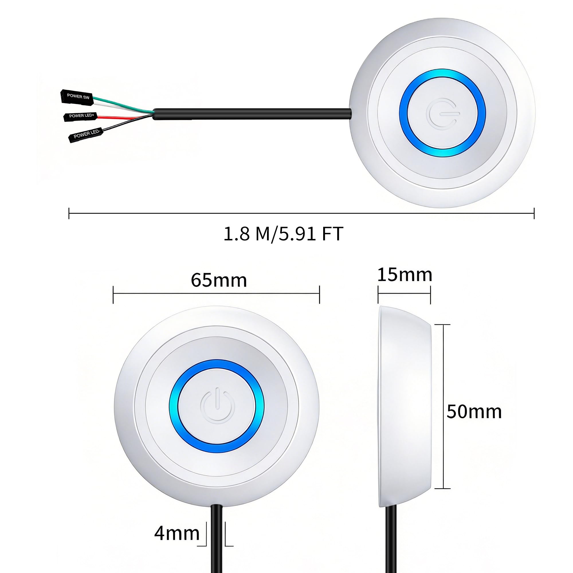 Computer Desktop Button Computer Case Power Switch Button Extension Cable for Computers,Mainframes,Computer Cases,Motherboards etc(5.91 FT) (White) — view 6