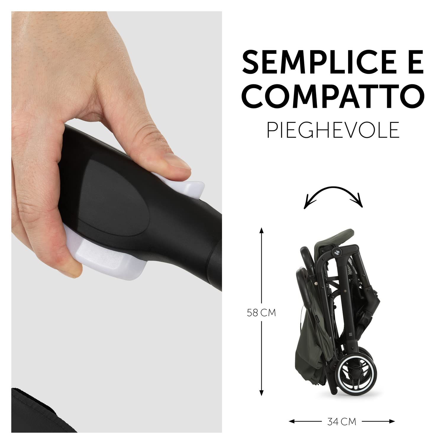 Hauck Travel N Care Passeggino Da Viaggio Reclinabile Ultraleggero 6,9kg UPF50+ Ruote EVA Verde Oliva