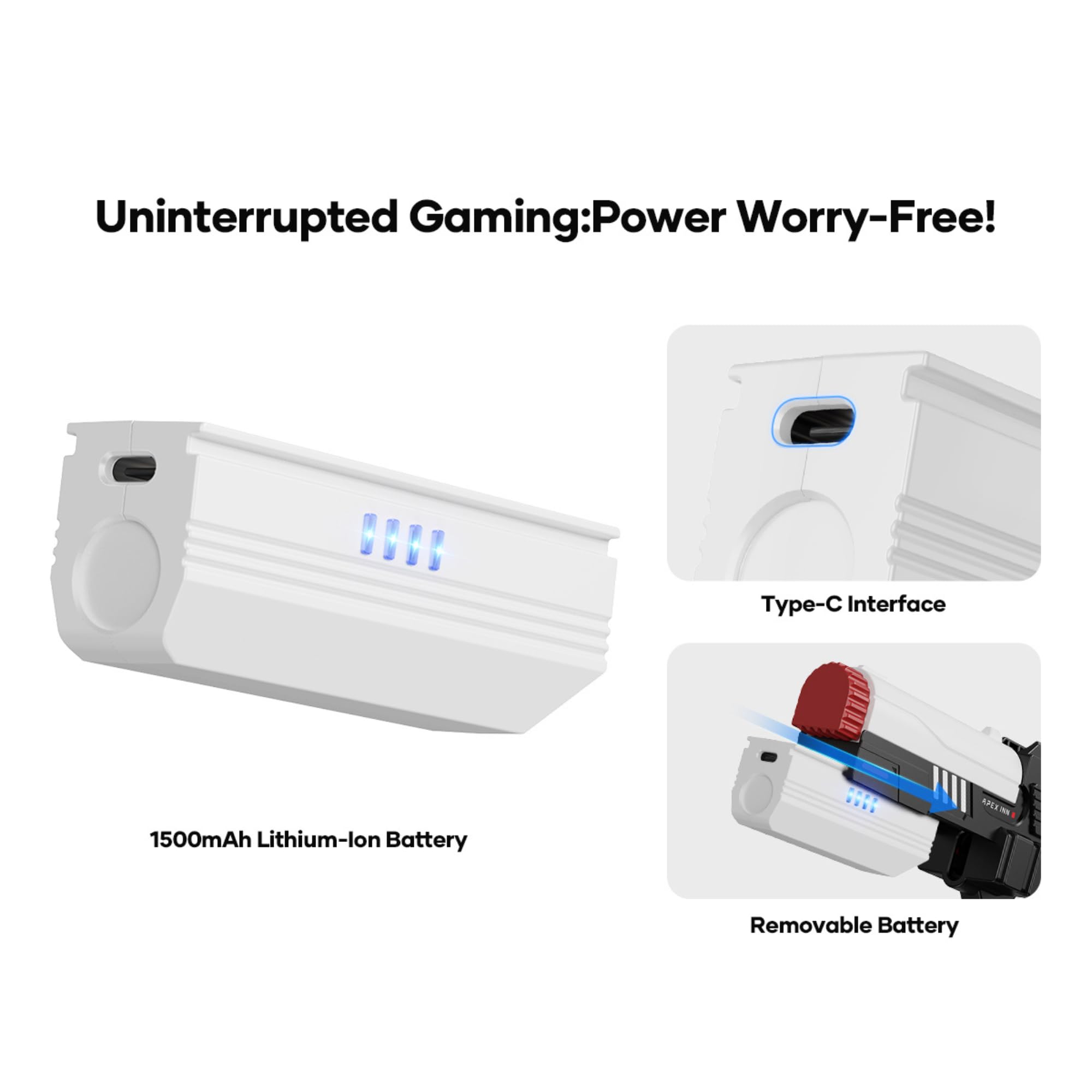 Pistola Háptica Apex INNO con Batería 1500 mAh para Meta Quest 3 - Retroalimentación Táctil Compatible Arizona Sunshine, Pavlov VR, Onward
