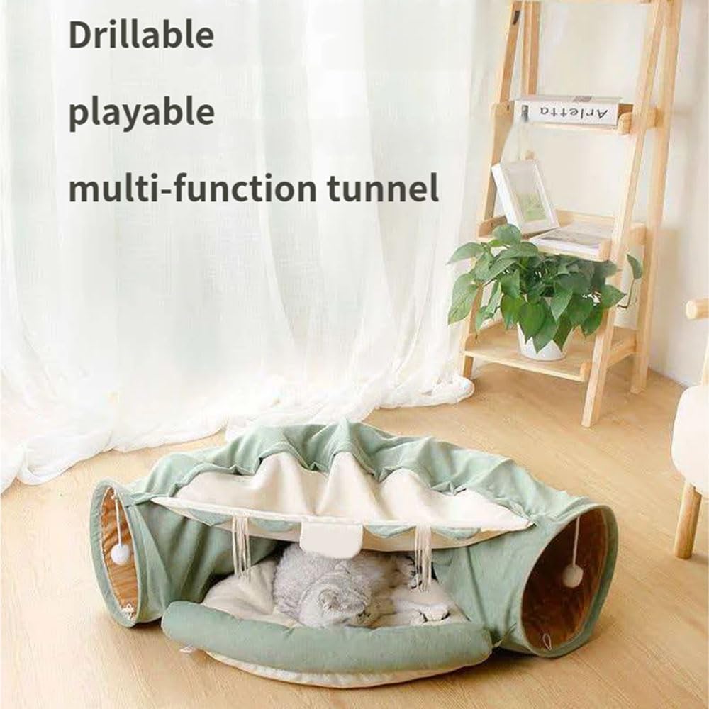 Dieser 2-in-1-Katzentunnel mit integriertem Bett wurde speziell für Bengal-Katzen entwickelt und bietet Hängebälle sowie eine weiche, warme Schlafumgebung. Teal