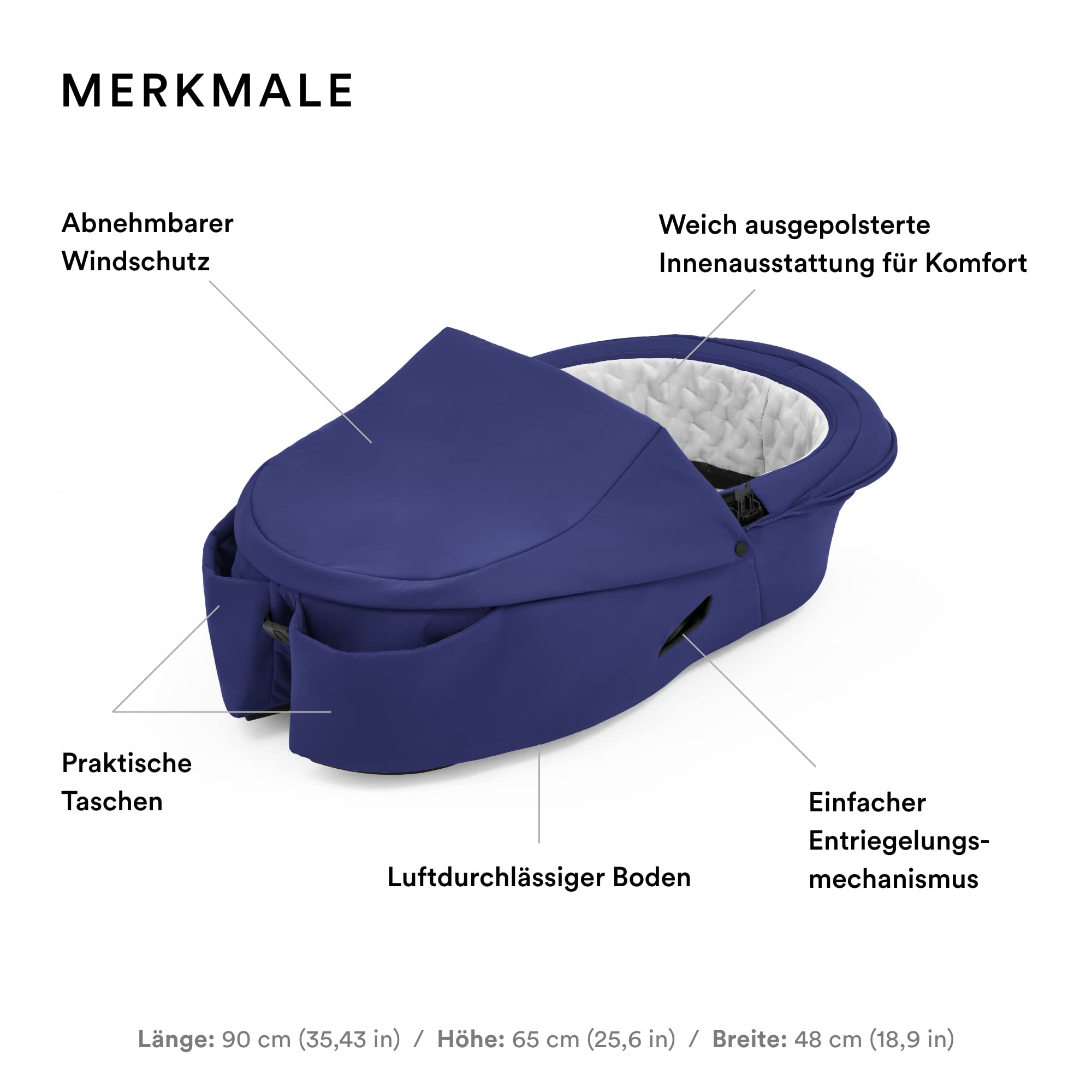 Stokke Xplory X Babyschale, Royal Blue – Abnehmbare Babywanne für Xplory X Kinderwagen – Innen gepolstert & atmungsaktive Matratze – mit Vabnehmbarem Windschutz & 2 praktischen Taschen