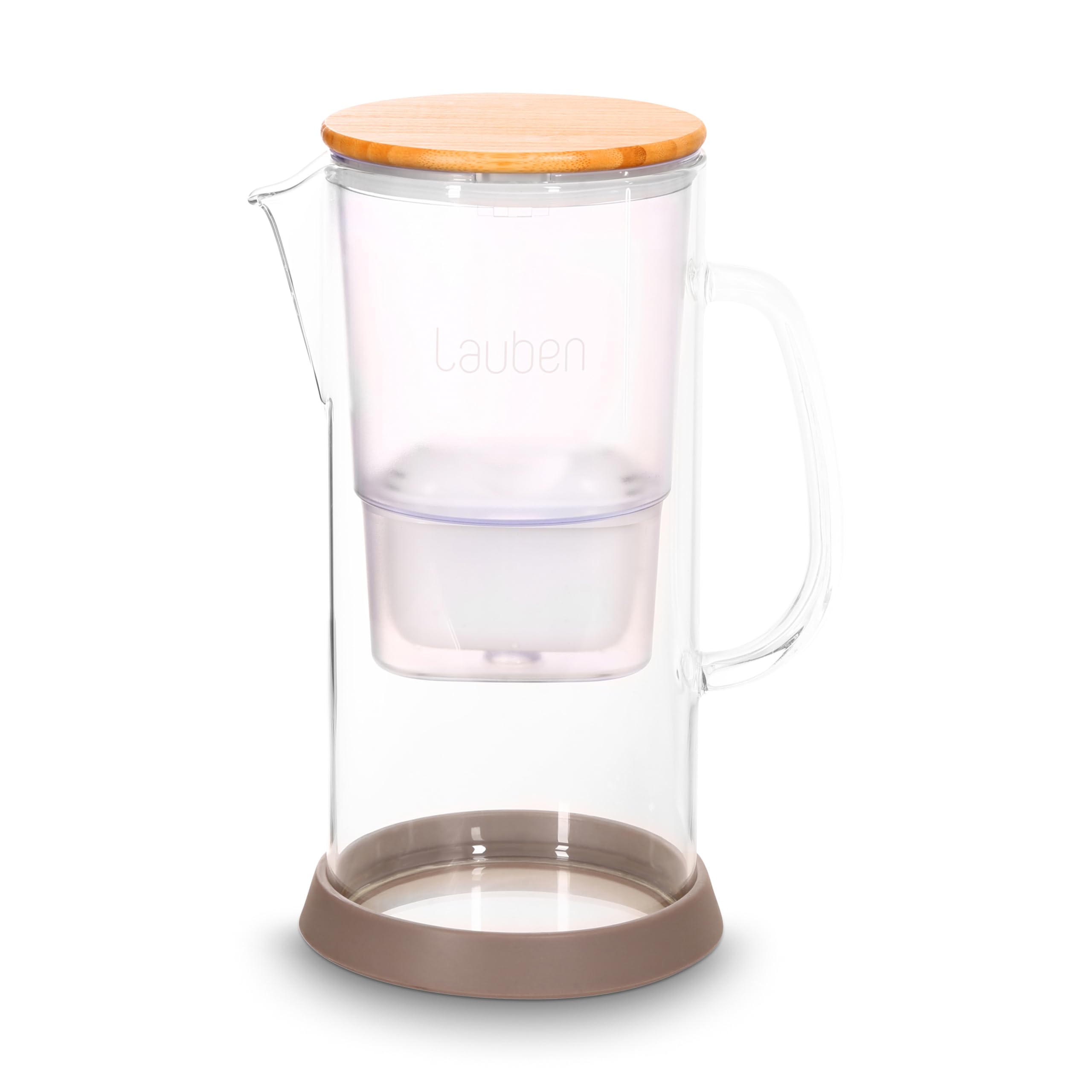 Lauben 32GW - Filtro d'acqua in vetro, capacità 3,2 l, vetro borosilicato, cartuccia inclusa, coperchio antibatterico in bambù, nessun retrogusto in plastica