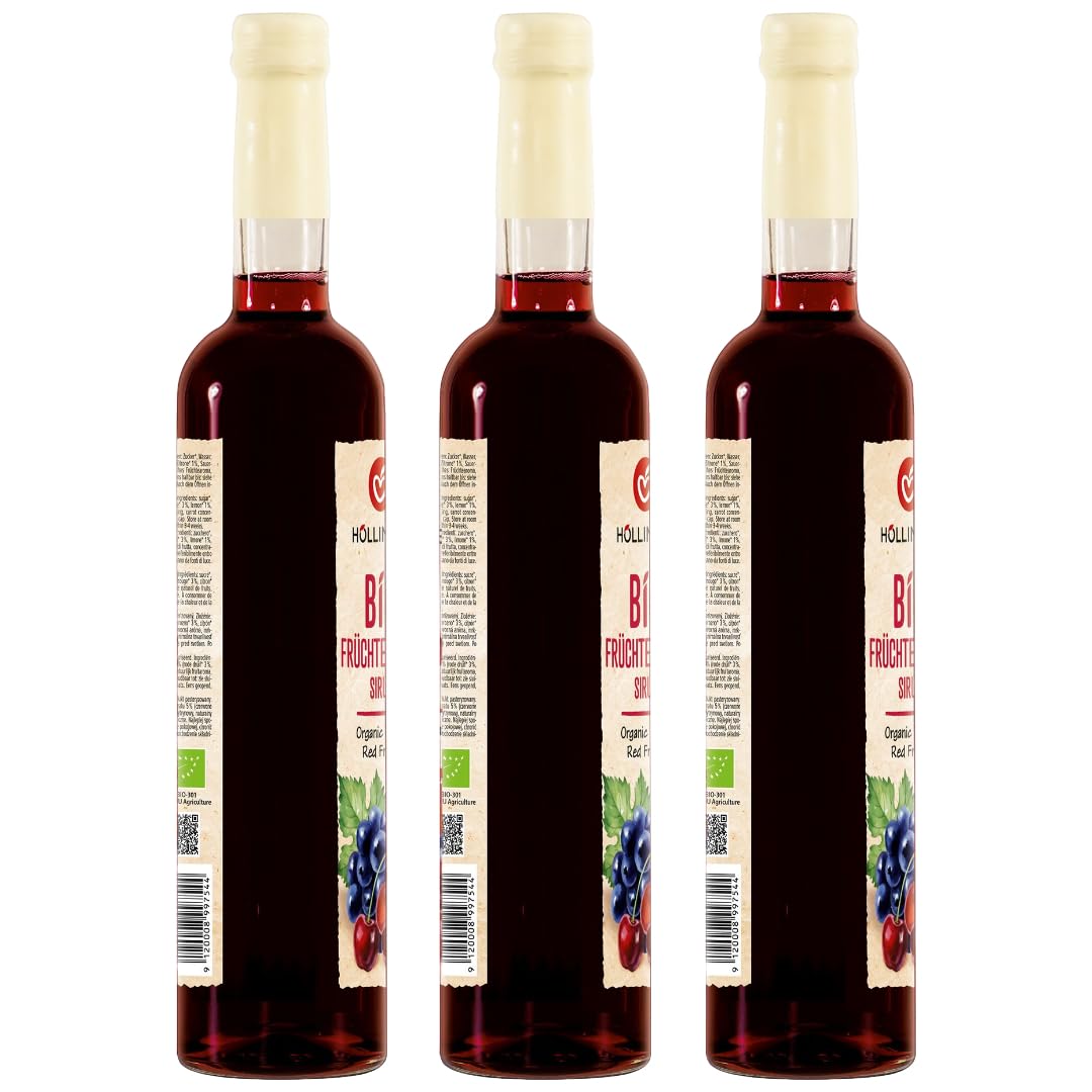 Höllinger Sciroppo Biologico Frutti Rossi, Concentrato 1:9, Confezione da 3 Bottiglie da 500ml
