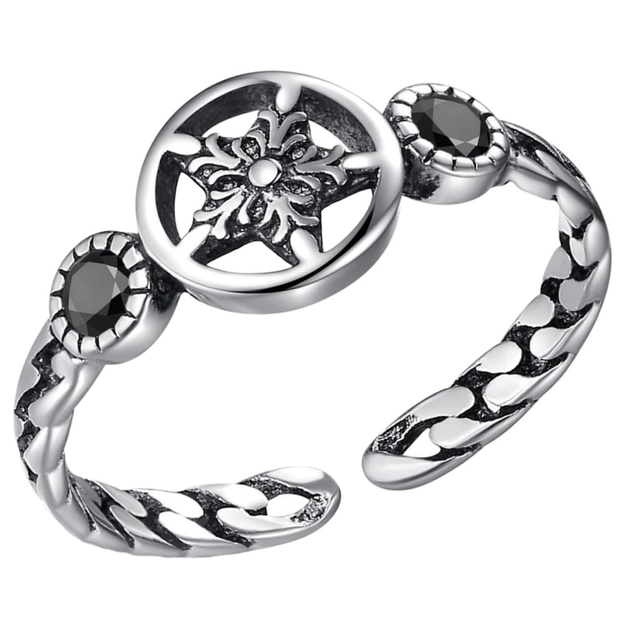 WOFASHPURET Gothic Punk Open Ring Five-pointed Star Design Silver Tone Ring for Women Present for Birthday and Festival