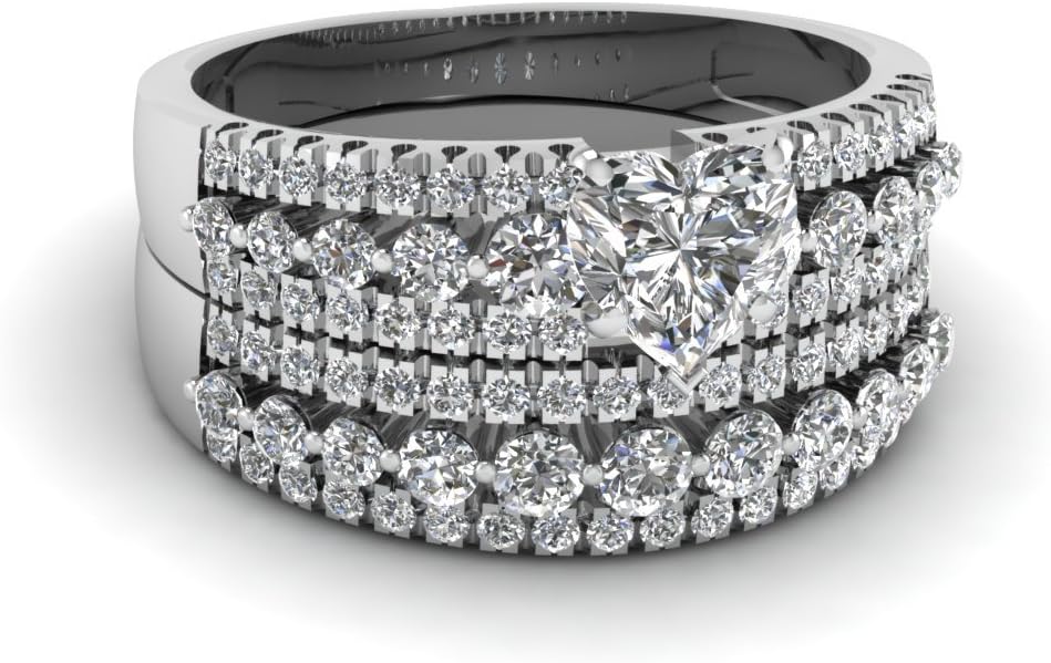Choose Your Gemstone Triple Row Set Sterling Silver Heart Shape Wedding Ring Sets Well Shaped for Any Giving Occassion Modern Style Enchating Women US Size 4 to 12
