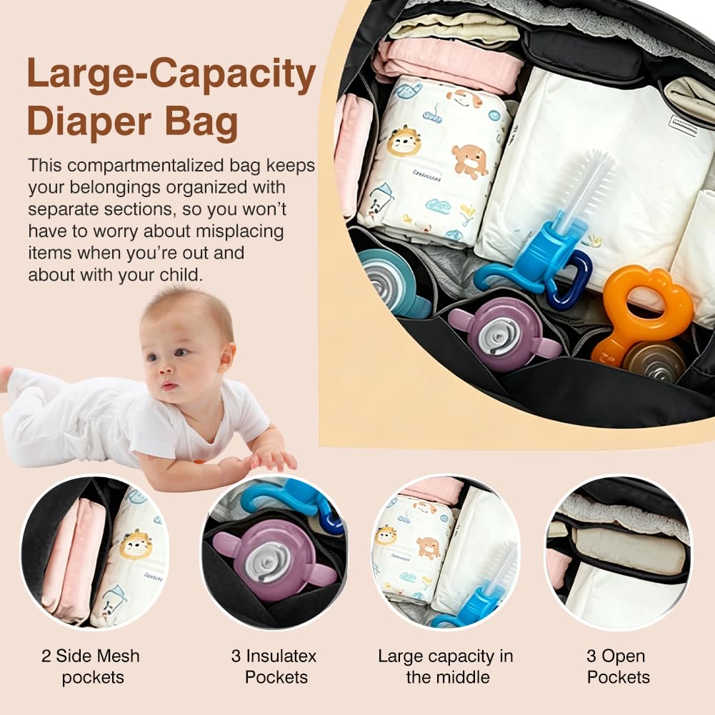 FARYODI Borsa fasciatoio multifunzione per mamme, grande borsa per pannolini con tracolla regolabile, scomparto separato per ciuccio, per viaggi, spiaggia