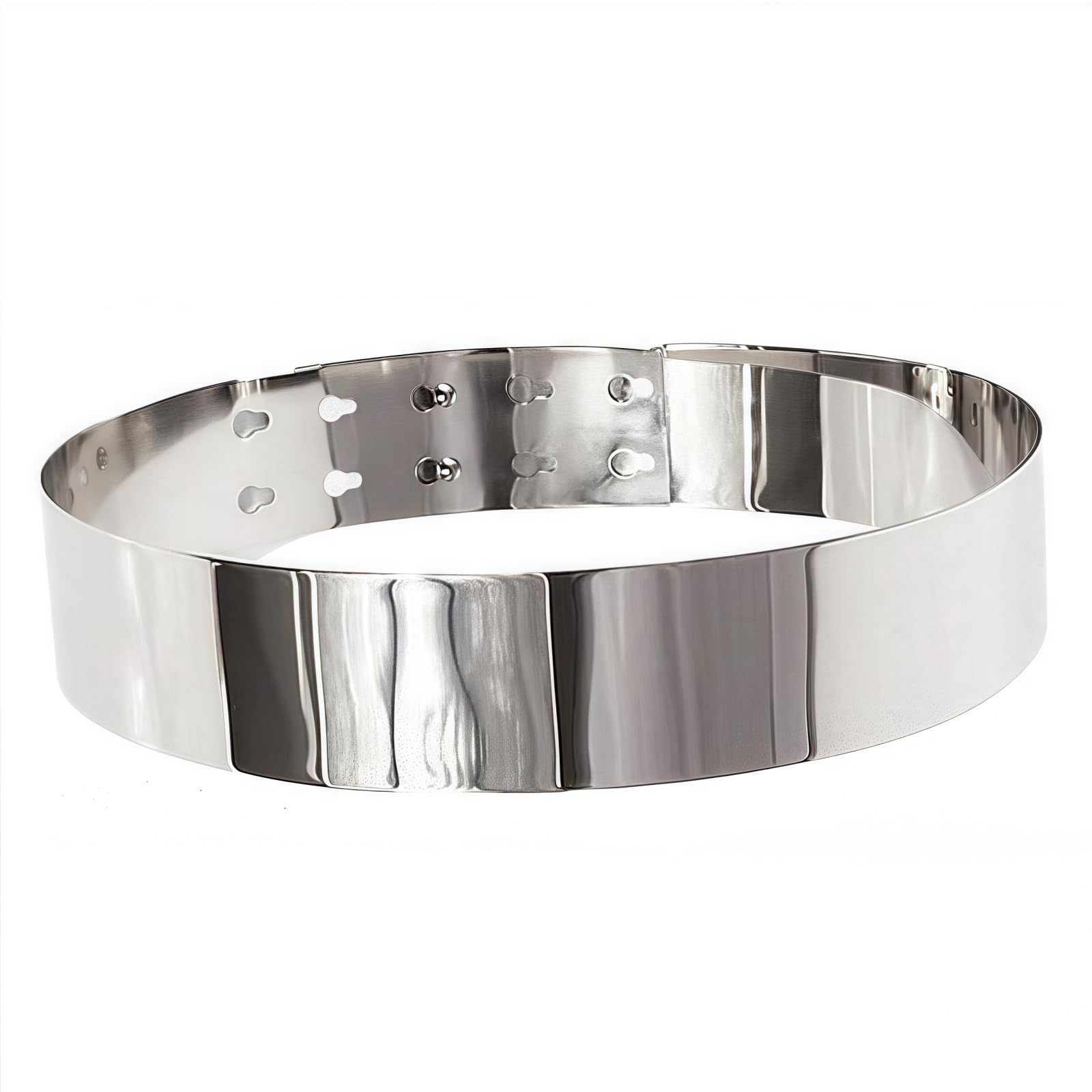 Ulalaza Women's 4.5Cm Short Silver Full Metal Sleek Mirror Plate Waistband Belt Chain Dress Decorated Skinny Golden Silver Belt
