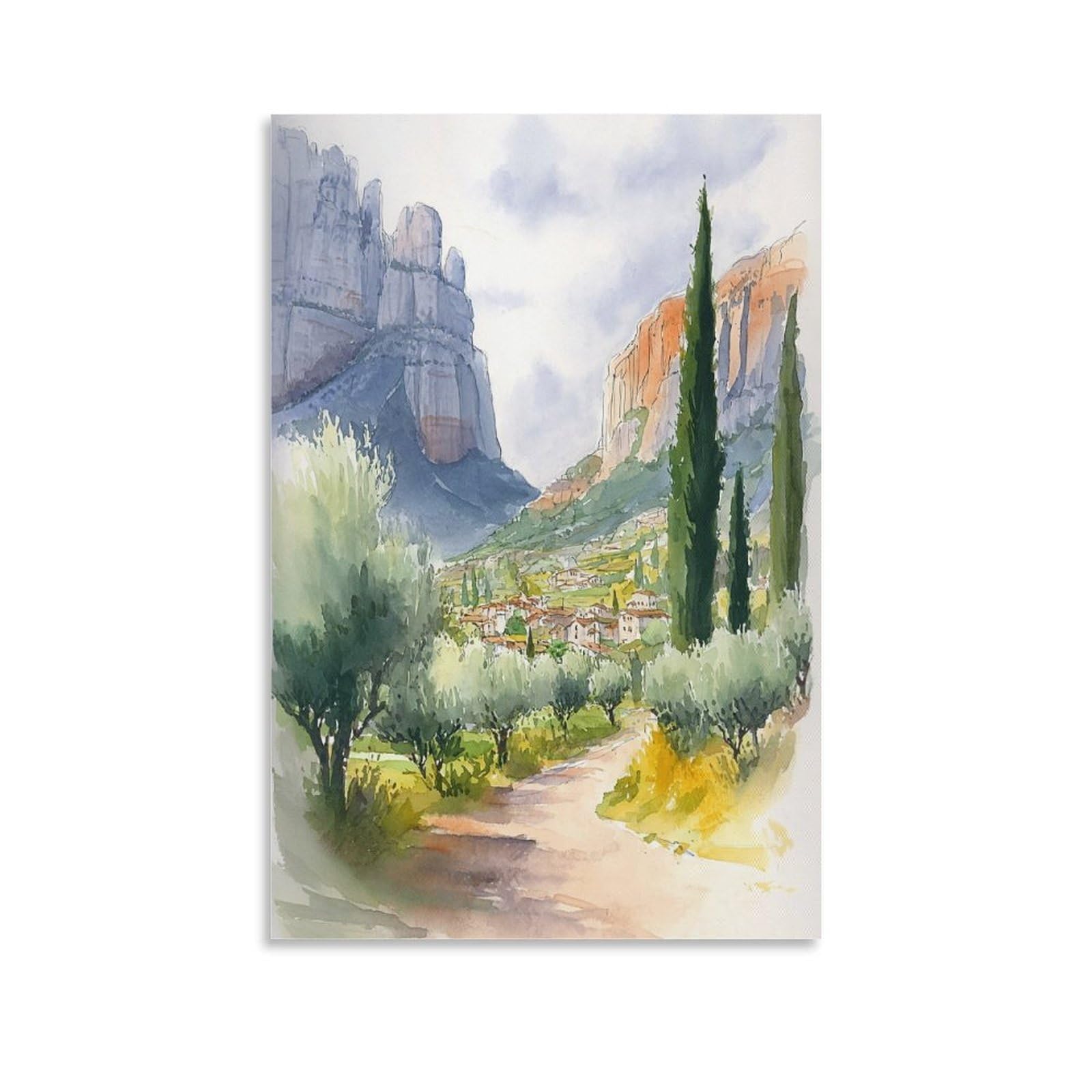 Cnaheiz Unframe-Style Sedona Arizona Watercolor Painting_ Desert Landscape 24X36inch(60X90cm) Vintage Watercolor Canvas Art