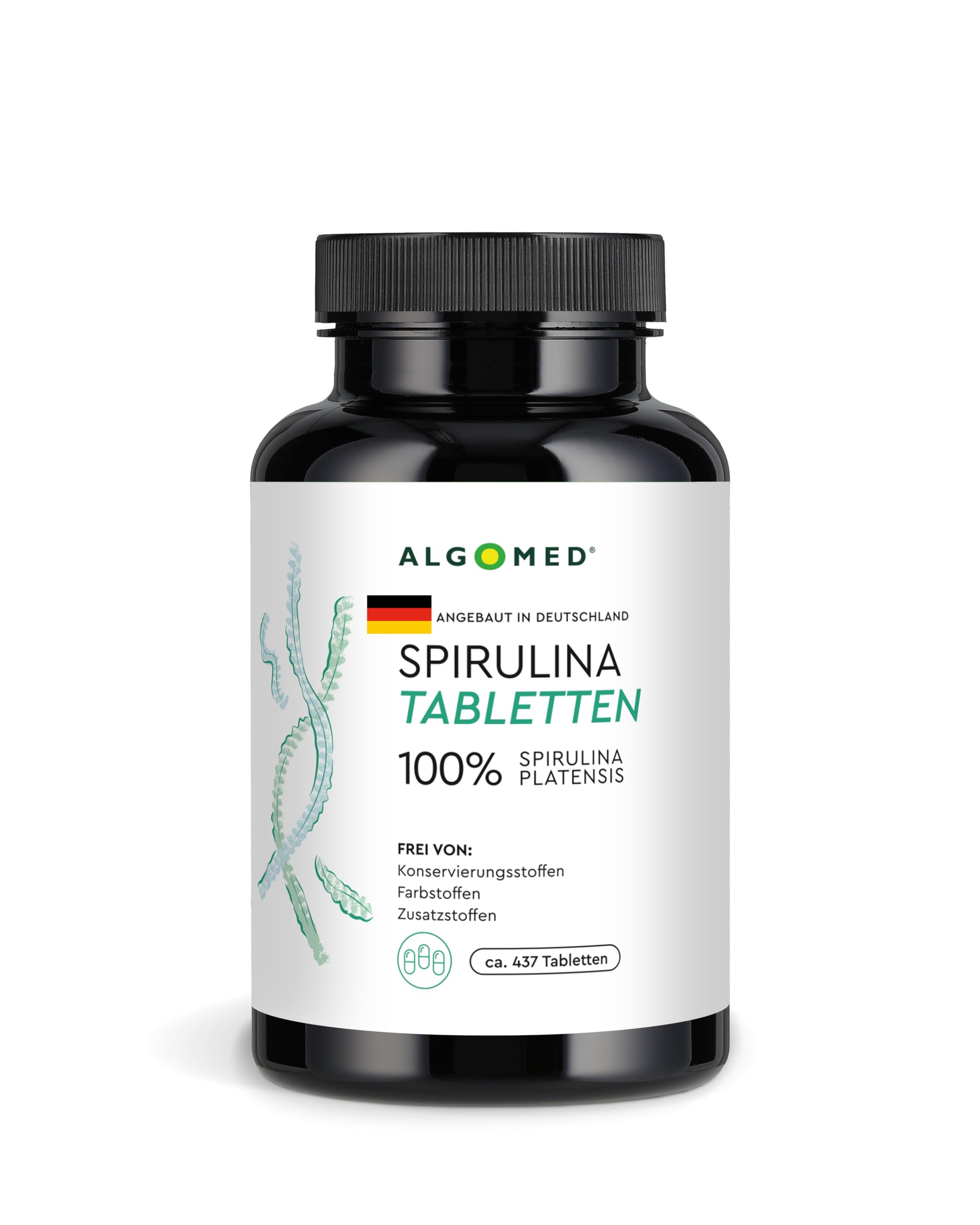 Spirulina Tabletten aus Deutschland - ca.437 Premium Spirulina Platensis Presslinge - 100% rein, ohne Zusätze - laborgeprüft, kontrolliert & vegan - (1 x 175 g)