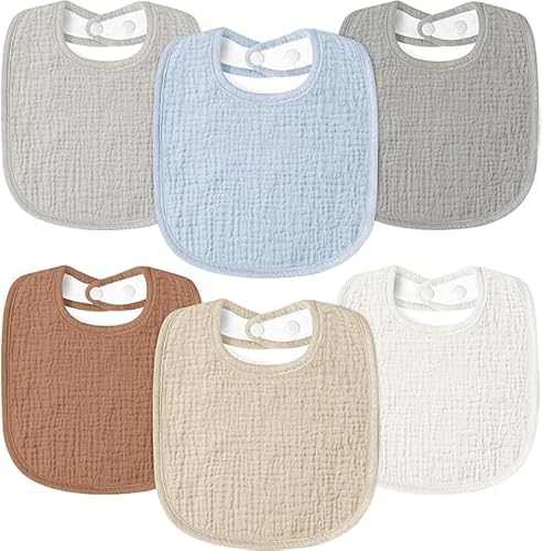 Susurration Bavoirs Bébé Mousseline Foulard, Doux Réglable Carré Bébé Bavoir 6 pack pour Unisexe Fille&Garçon (Multicolore)