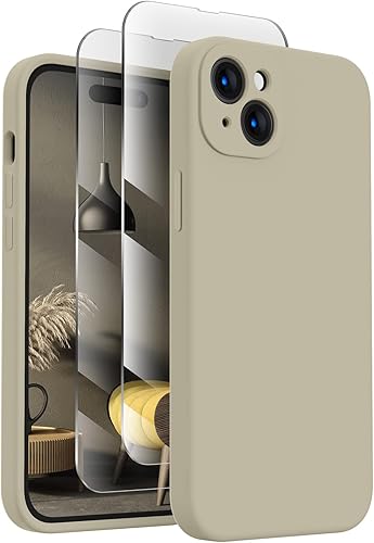 FireNova Funda diseñada para iPhone 15 Plus, funda de silicona mejorada protección de cámara con 2 protectores de pantalla, forro interior de