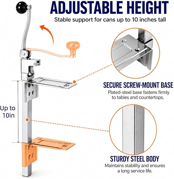 Commercial Can Opener Heavy Duty, Adjustable Manual Opener with Extra Blade