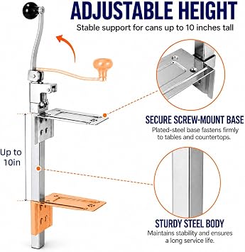 Commercial Can Opener Heavy Duty, Adjustable Manual Opener with Extra Blade
