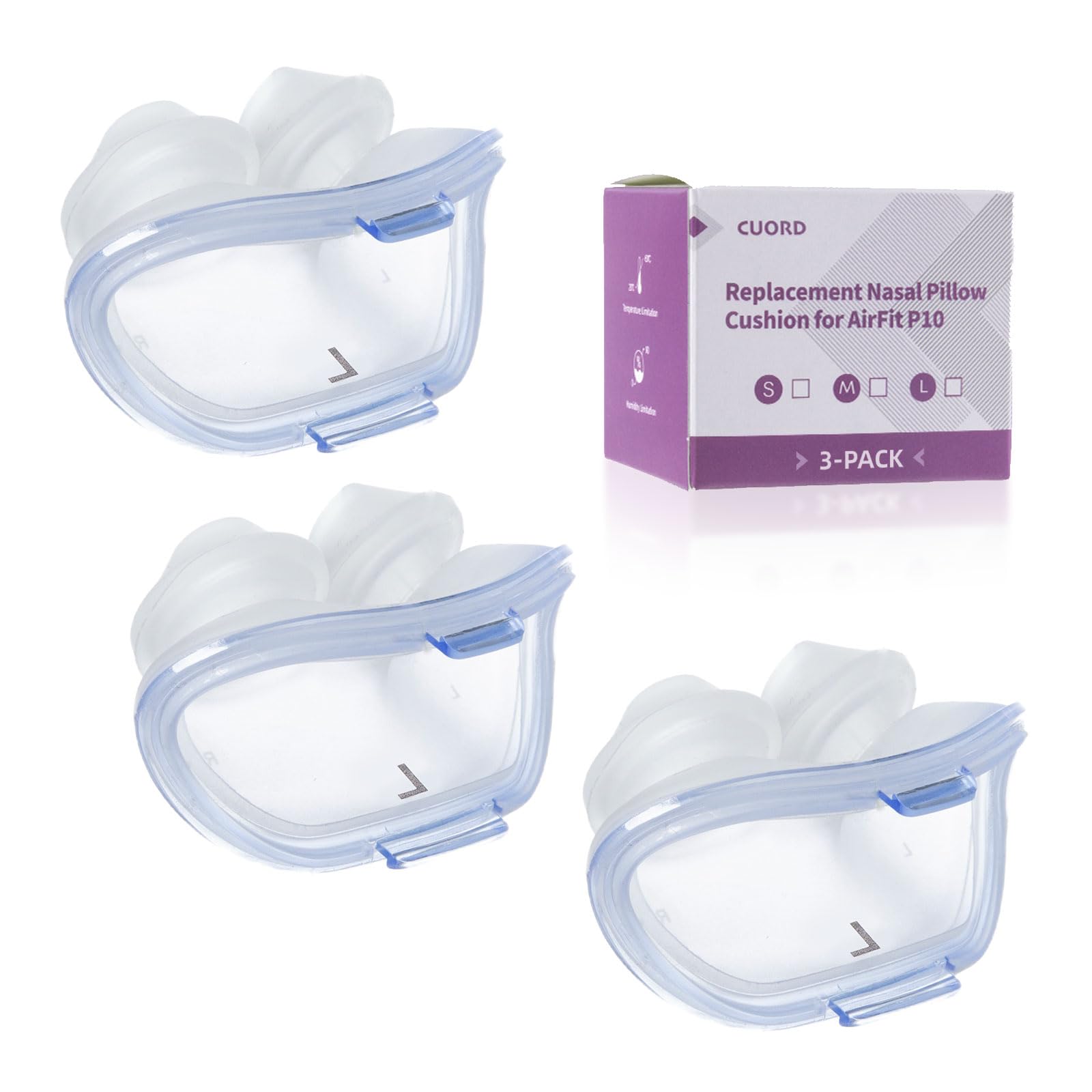 3 Packs Replacement Nasal Pillow Cushion for ResMed AirFit P10, Compatible with Original Airfit P10 Frame, Replacement Silicone CPAP Supplies,