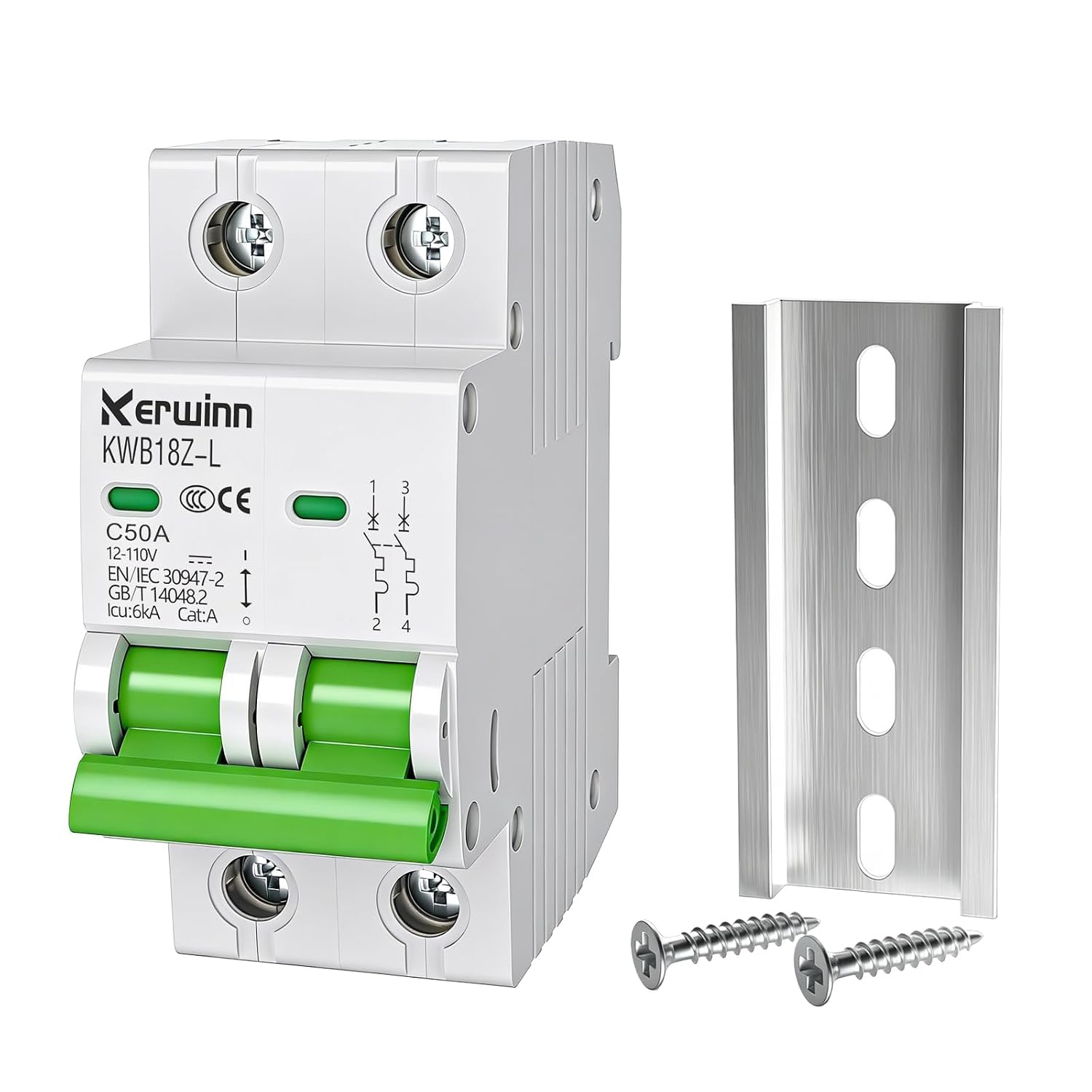 DC Miniature Circuit Breaker, 12V-110V Circuit Breaker 2Pole 50Amp Breakers DIN Rail Mount（mcb） for DC Systems,Battery Power Systems, Solar photovoltaic Systems, RV.(C50A)