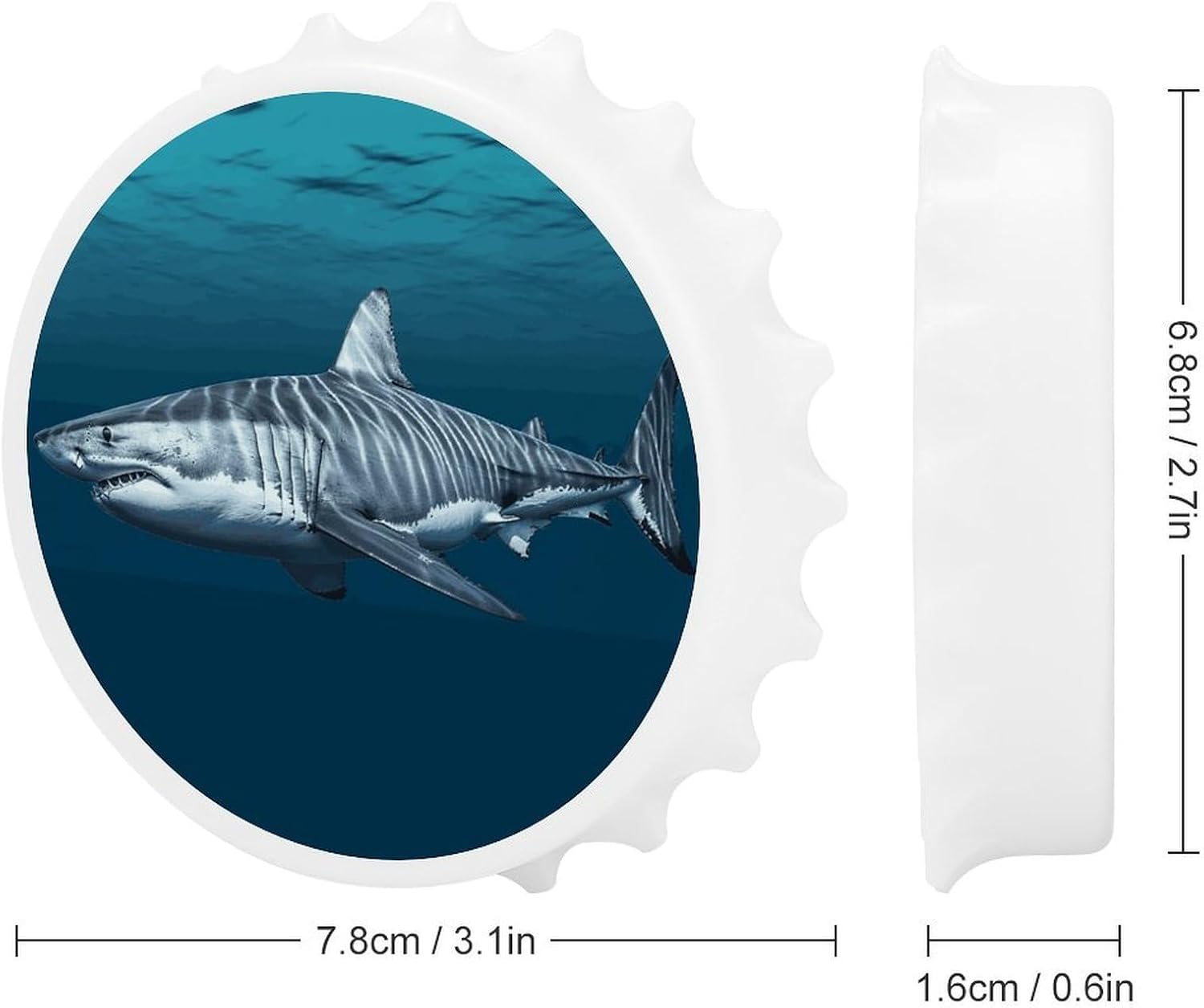 Round Shark Magnetic Bottle Opener for Fridge White image 2