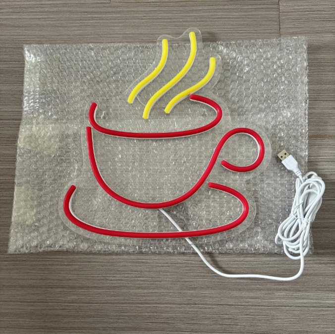 Image of Led Coffee Up Neon Sign Dimmable Acrylic Neon Signs for Coffee Shop Salon Home Bar Decor,Decorative Glow Signs for Room Pub Club Party Decoration,Usb Powered(Red)