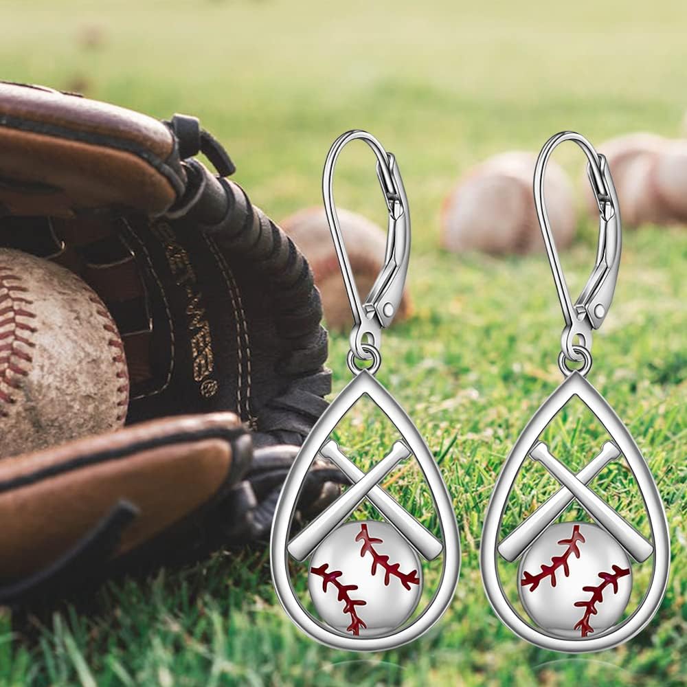 Baseball Earrings for Women Mom 925 Sterling Silver Dangle Baseball Softball Earrings Sports Related Gifts for Sisters Friends