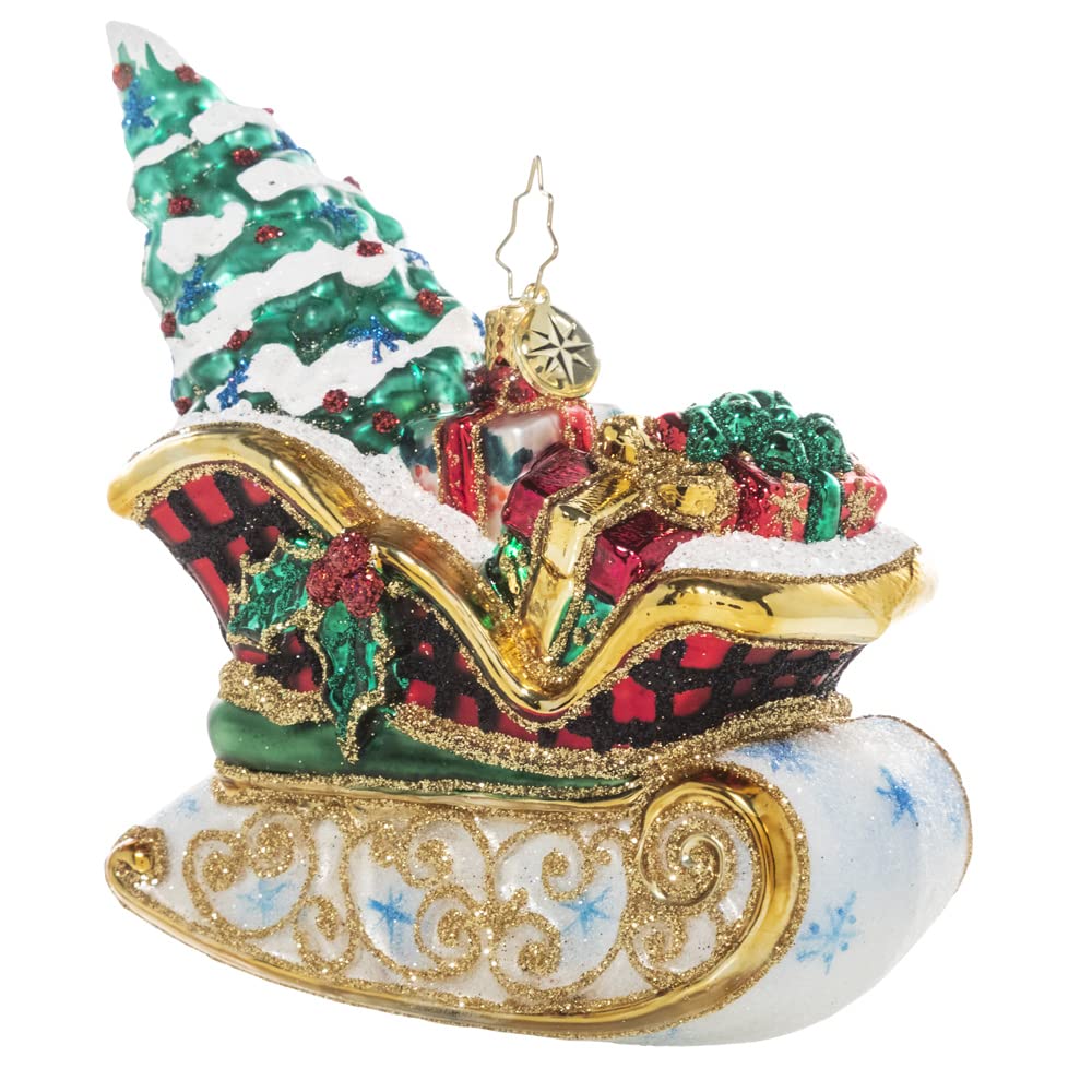 Christopher RadkoHand-Crafted European Glass Christmas Decorative Ornament, Snowy Sleigh Ride