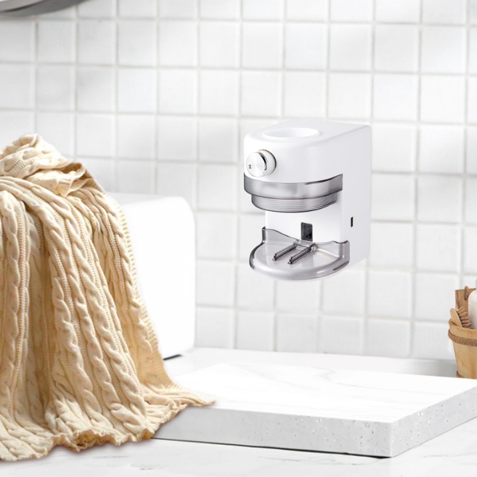 Dispensador Automático de Pasta de Dientes Montaje de Pared de Colgador de Cepillo de Dientes, Blanco, Individual
