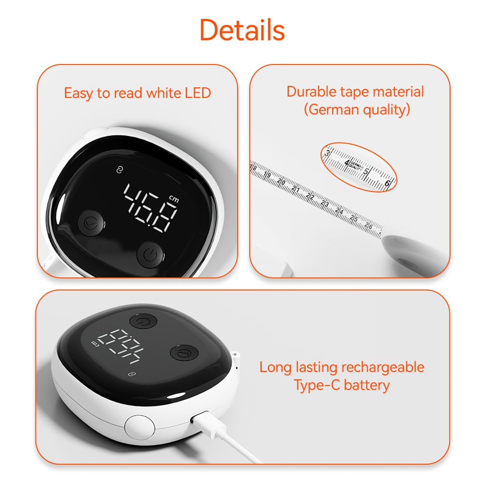Mètre Ruban Connecté Premium – Affichage LED HD, Rechargeable USB, Précision 0,1 cm – App Mobile Fitdays – Mesure Corps, Sport & Fitness (Biceps, Taille, Hanches, Cuisses, Mollets…)