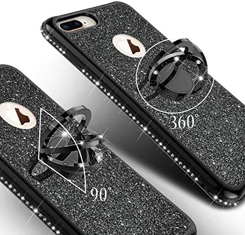 Galaxy Wireless iPhone 8 Plus Case,iPhone 7 Plus Case, Glitter Phone Case Ring Kickstand Bling Diamond Rhinestone Clear Bumper Sparkly Girls Women for Compatible for Apple iPhone 7/8 Plus - Black