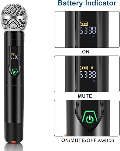 Miniatura 5 de Sistema de micrófono inalámbrico de 4 canales, micrófono inalámbrico de metal UHF cuádruple, 4 x 25 canales, sistema de micrófono inalámbrico