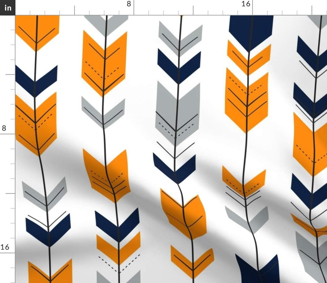Spoonflower Fabric - Arrows Fletching Navy Orange Grey Little Arrow Great Outdoors Blue Printed on Petal Signature Cotton Fabric by The Yard - Sewing Quilting Apparel Crafts Decor