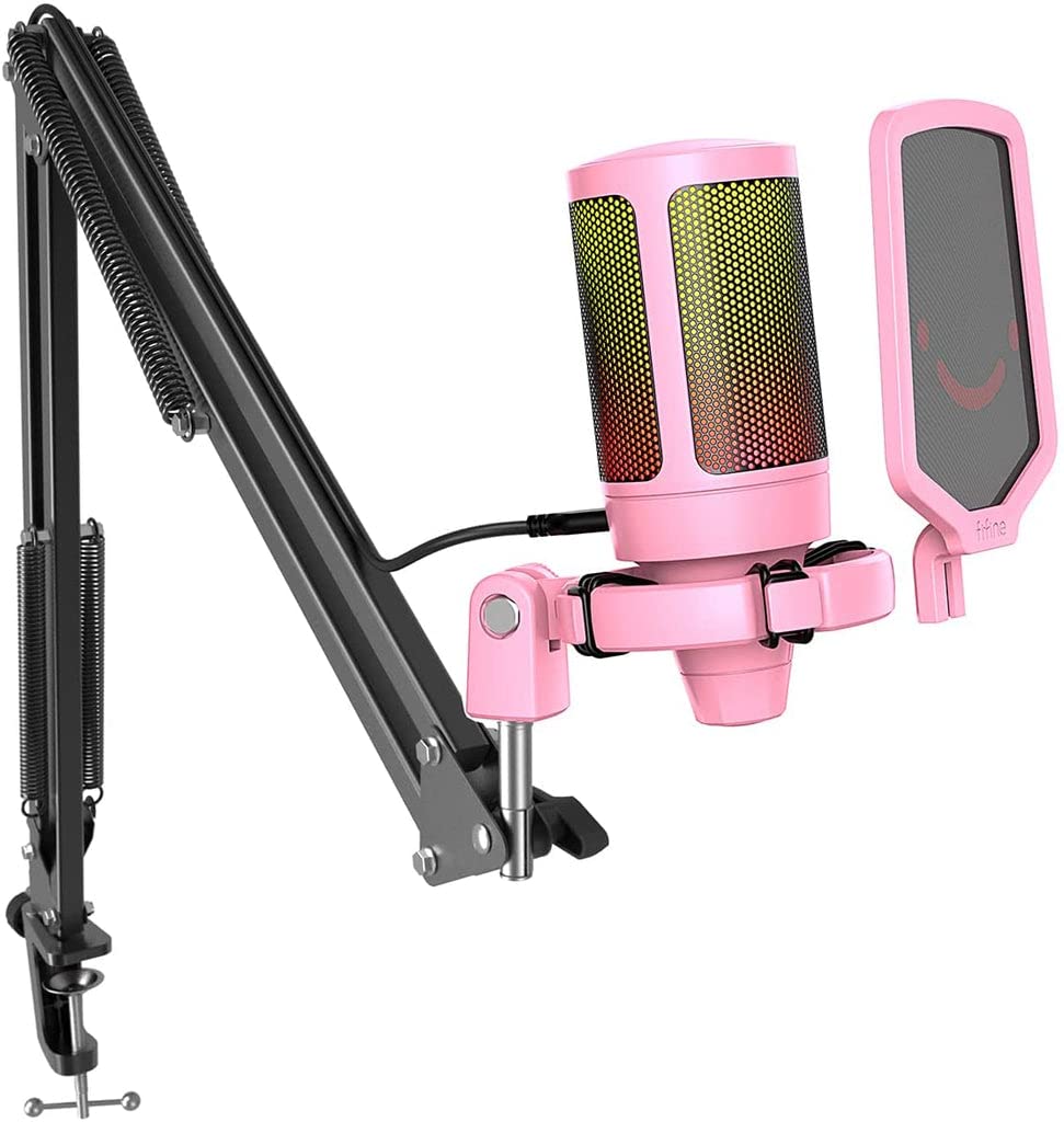Fifine Ampligame A6T Twitch - Youtuber - Gamer - Tiktok - Yayıncı USB Mikrofon Seti (Pembe)