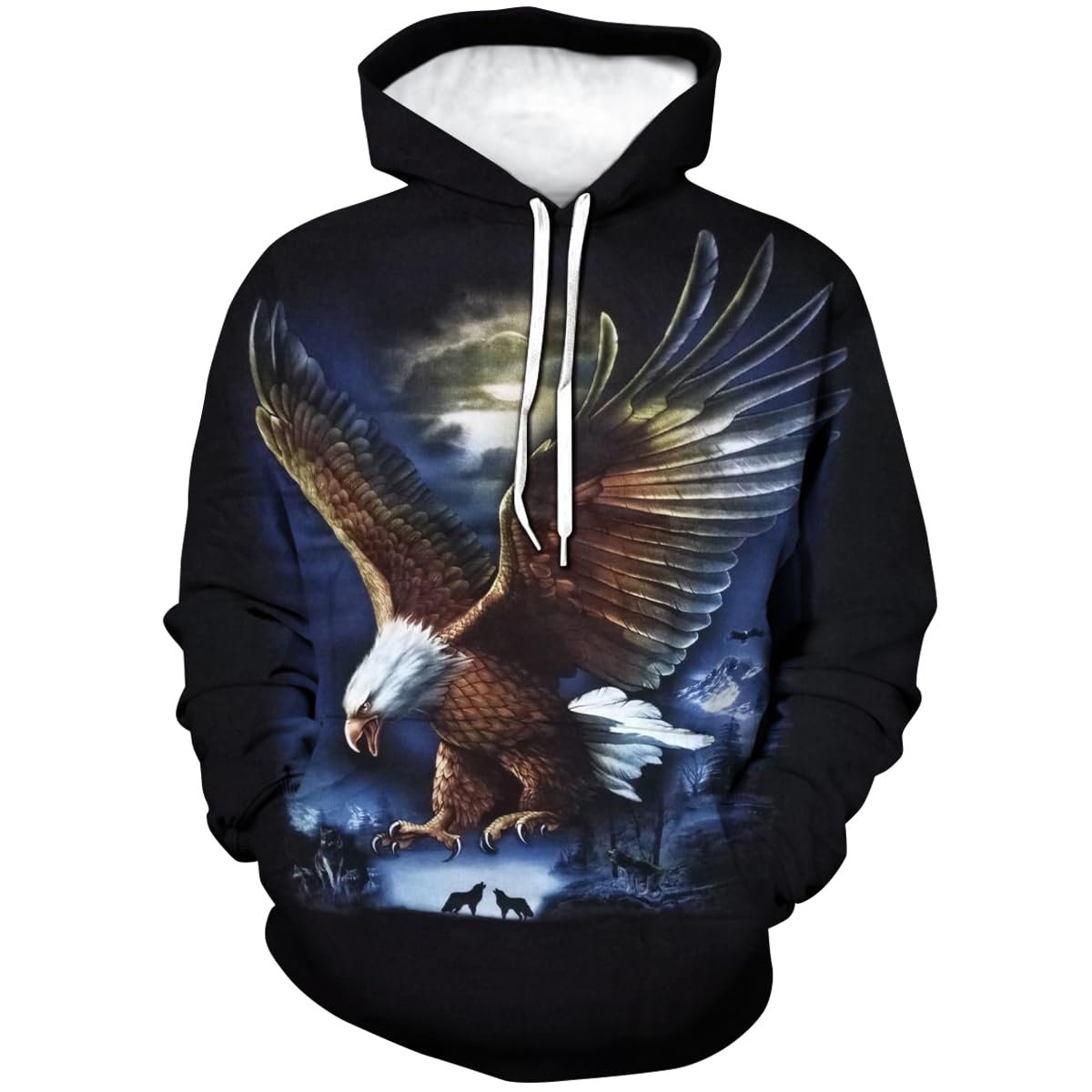 Laoliusn Men's Blue Eagle Hoodie - Animal Theme, Realistic Graphic Sweatshirt, 4XL