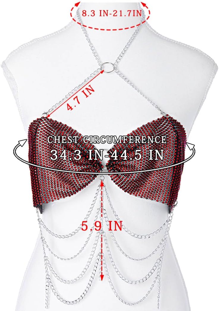 Uranian Rhinestone Bra Top Chain Sexy Body Chains Sparkly Bikini Crop Tops Nightclub Rave Party Body Accessories Jewelry for Women and Girls
