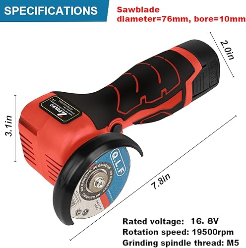 Miniatura 6 de Kit de amoladora angular de cepillo inalámbrico, mini herramienta de molienda angular eléctrica de 19500 rpm con 1 batería de 16.8 V 2000 mAh y 5