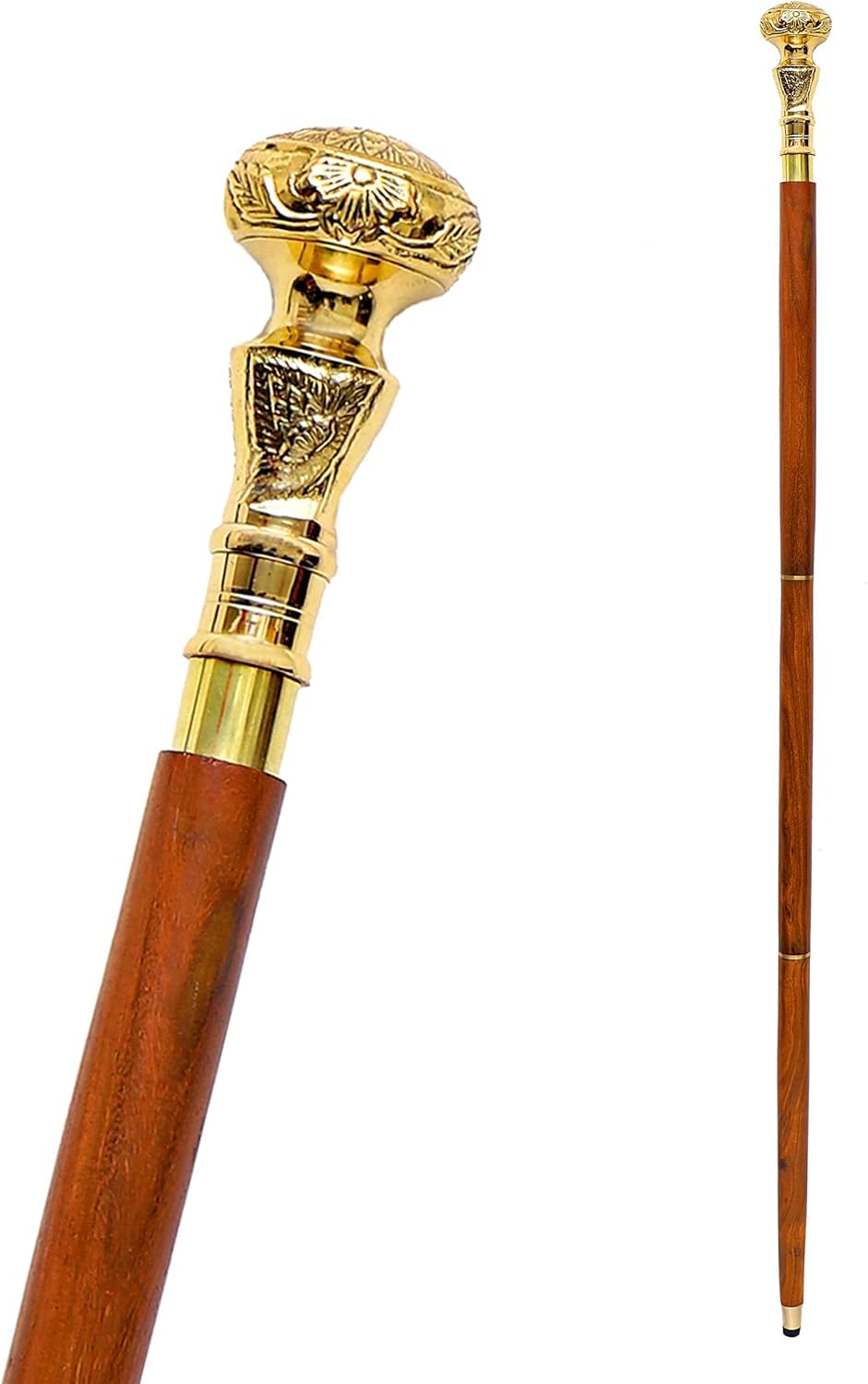 Waziha Nautical Brass Designer Walking Stick Cane Vintage Style with 3 Foldable Walking Stick Gift for Fathers Day