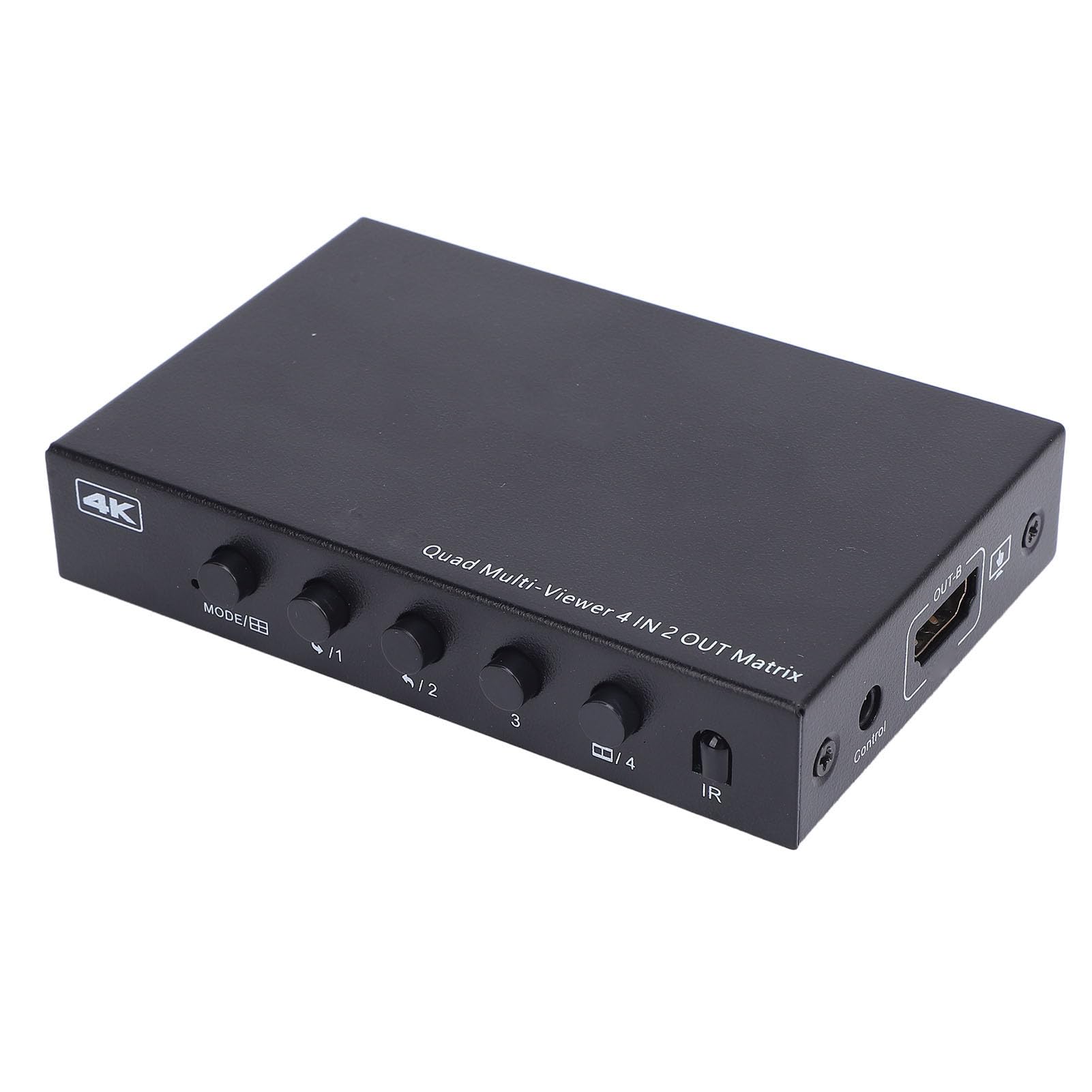 SENECESLI Conmutador Multivisor, 4K HDMI 4 Entradas y 2 Salidas Conmutador Continuo con 6 Modos de Visualización y Control Remoto para Proyector de Monitor Portátil de PC (Enchufe de la UE)