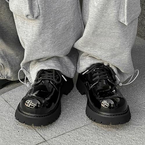 Patent Leather Chunky Platform Lace-Up Dress Oxford Shoes for Men Classic Round Toe Non-Slip Lug Sole Business Prom Work Wedding Formal Derby Shoes3