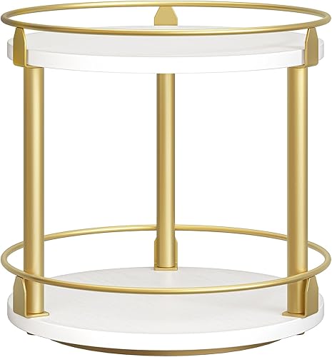 YATINEY Lazy Susan SR22DW - Organizador de maquillaje giratorio, estante de especias de 2 niveles, soporte industrial para especias para encimera de