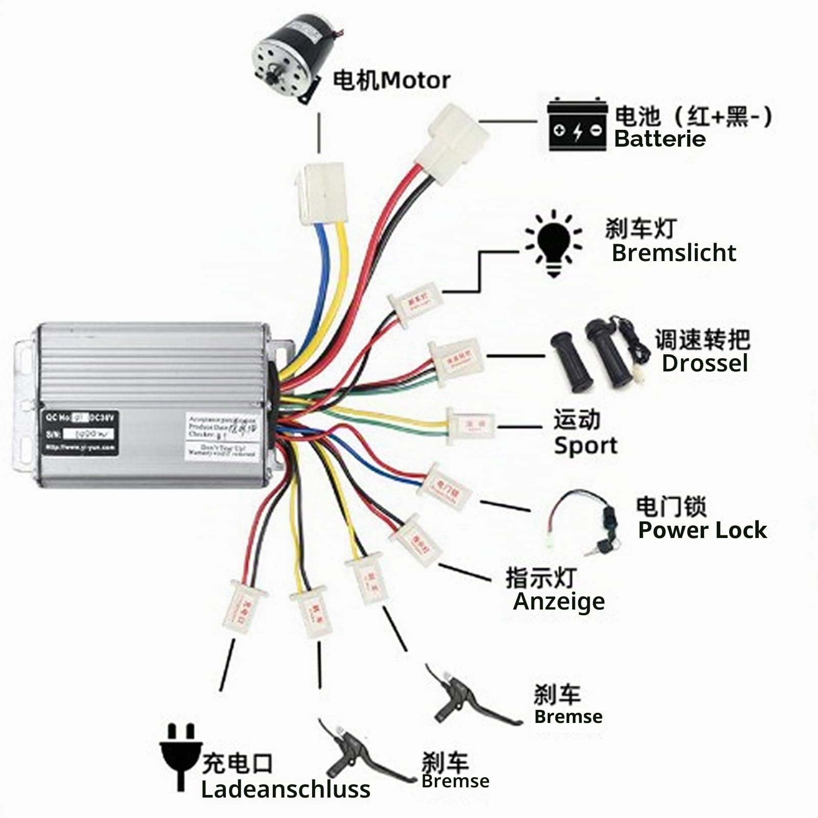 Keenso Elektroroller-Controller, Fahrrad-Elektrofahrrad-Bürste mit Multifunktions-Daumen-Gasgriff-ganzer Satz 36V 1000W-Controller Zubehör für die Umrüstung von E-Bikes