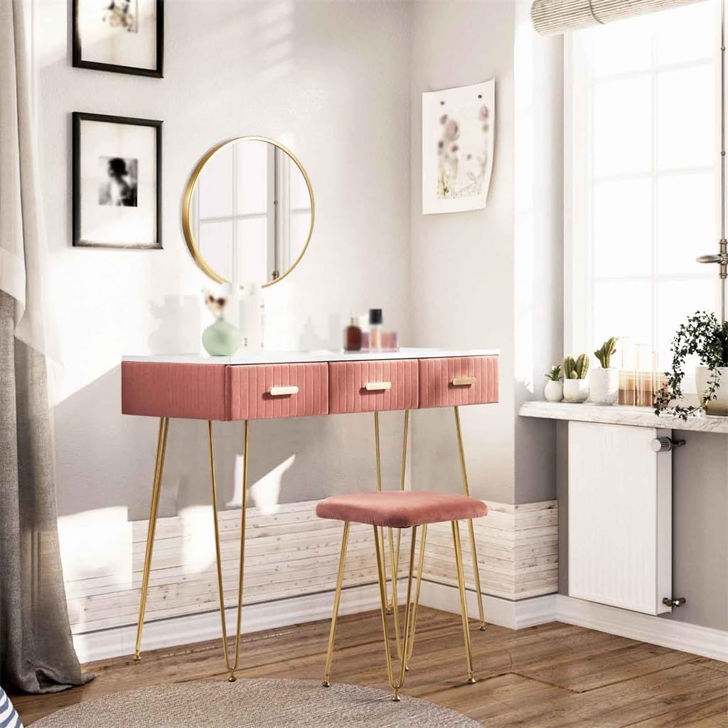 Pinks Dresser Household Furniture Dresser with Mirrors Drawer Stool Bedroom Make-up Makeup Table