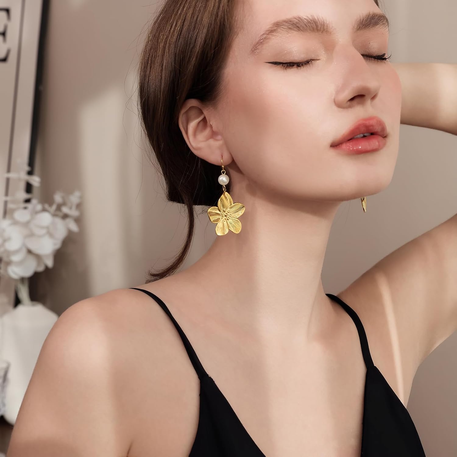 Hpoewre Gold Flower Statement Earrings for Women, Large Chunky Bohomian Summer Beach Floral Earring, Irregular Bold Exaggerated Earrings - Image 2